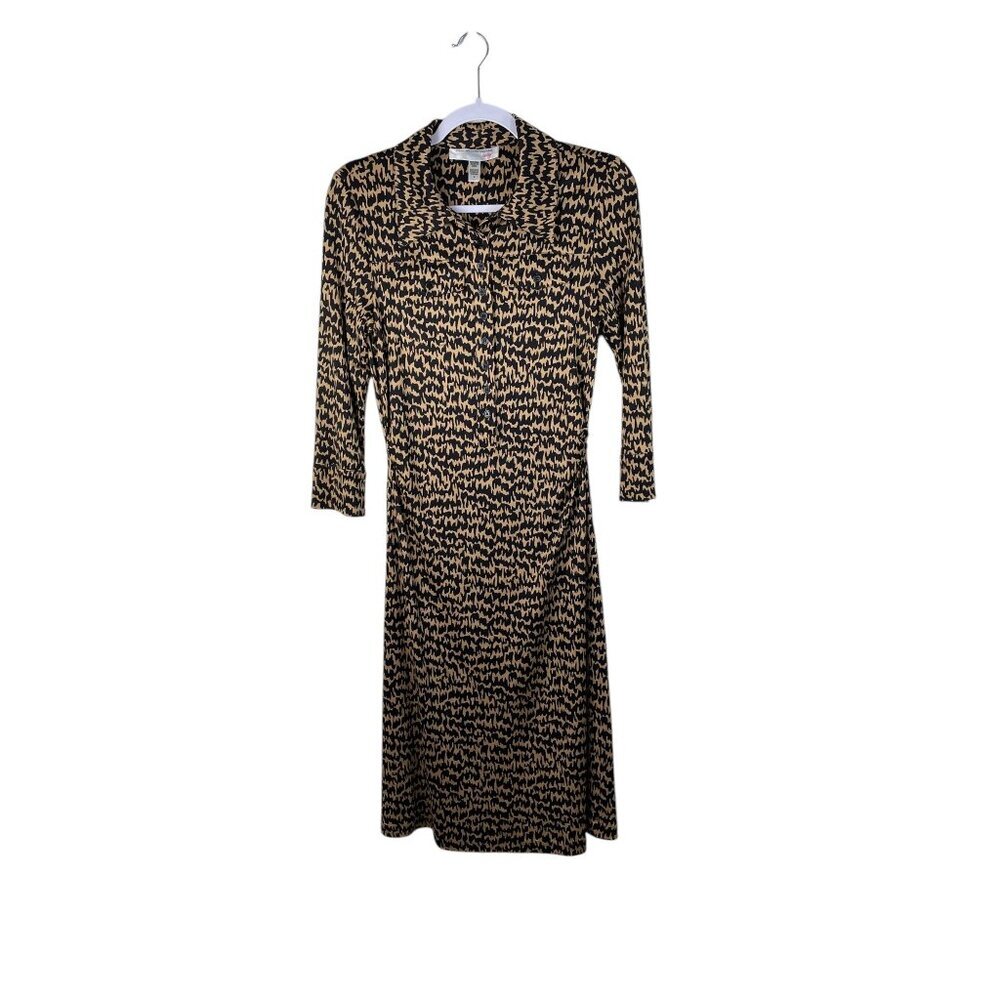 Diane Von Furstenberg Neutral Silk Side Rich Button Front Dress